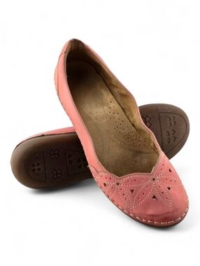 Naturalizer Kipper Leather Flats Pink Perforated Floral Slip On Shoes Womens 9M